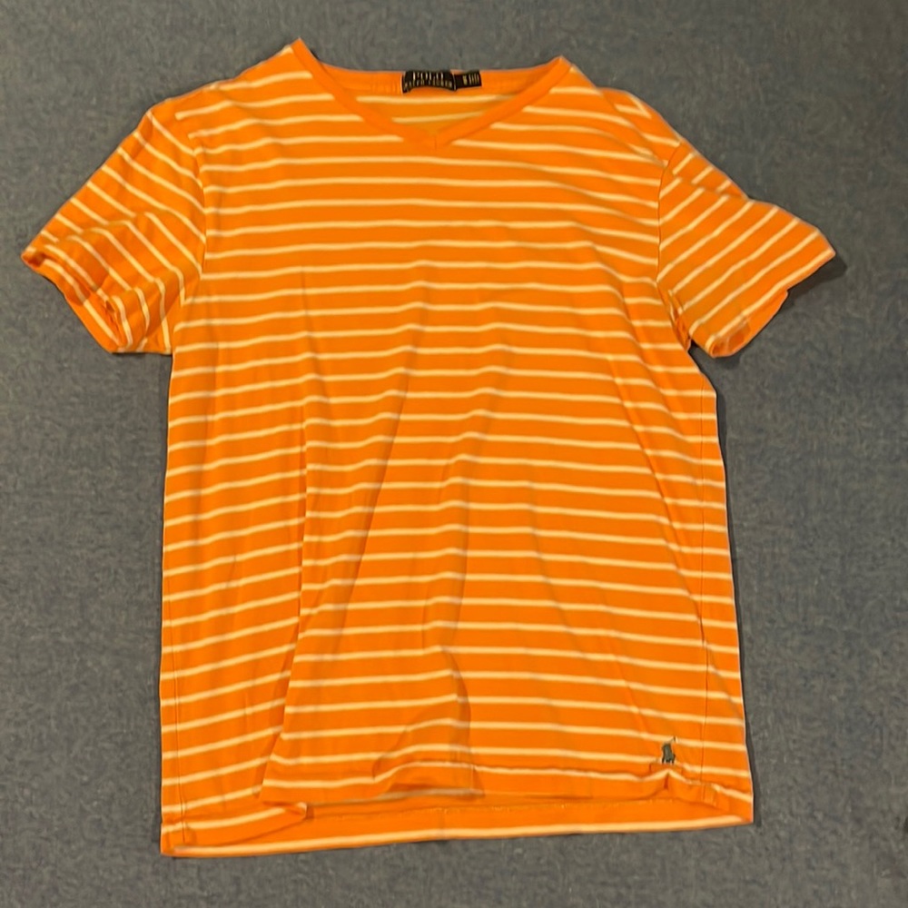 Polo peach orange & white striped tee